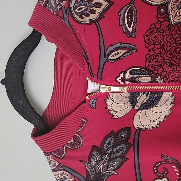 Susan Graver Tomato Girl Boho large red paisley floral bomber jacket - Picture 3 of 10